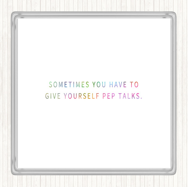 Give Yourself Pep Talks Rainbow Quote Drinks Mat Coaster