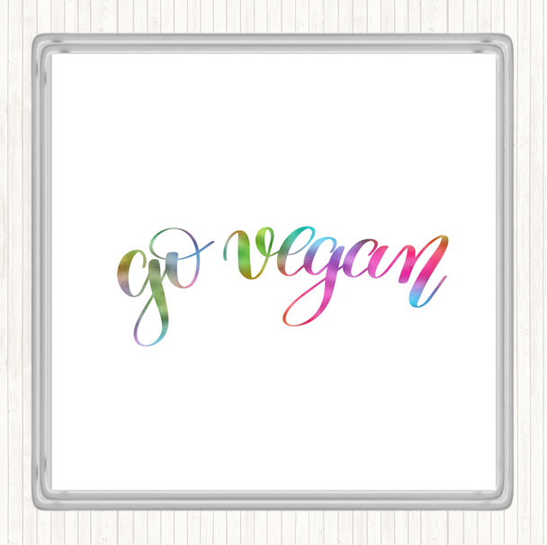 Go Vegan Rainbow Quote Drinks Mat Coaster