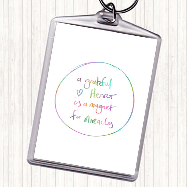 Grateful Heart Rainbow Quote Bag Tag Keychain Keyring