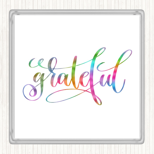 Grateful Swirl Rainbow Quote Drinks Mat Coaster