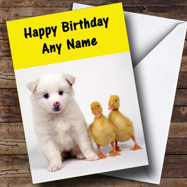 Cute Dog And Ducklings Personalised Birthday Card