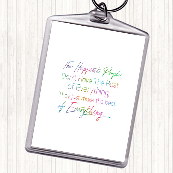 Happiest People Rainbow Quote Bag Tag Keychain Keyring