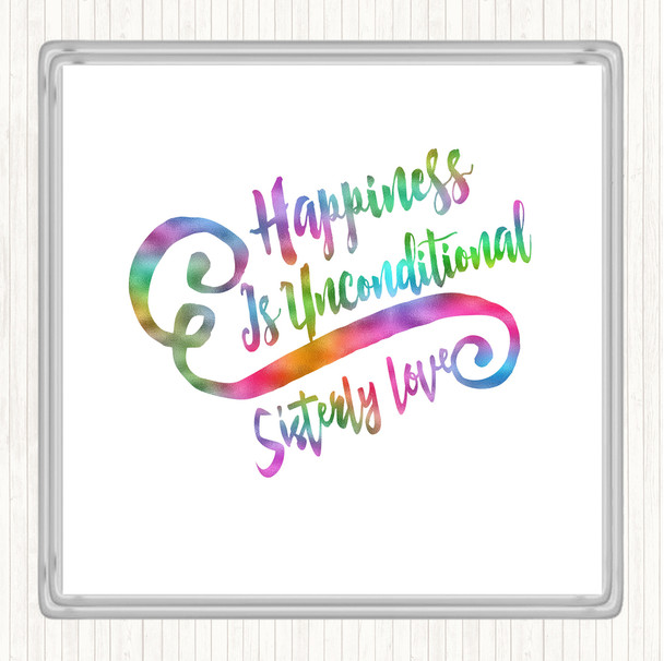 Happiness Is Rainbow Quote Drinks Mat Coaster