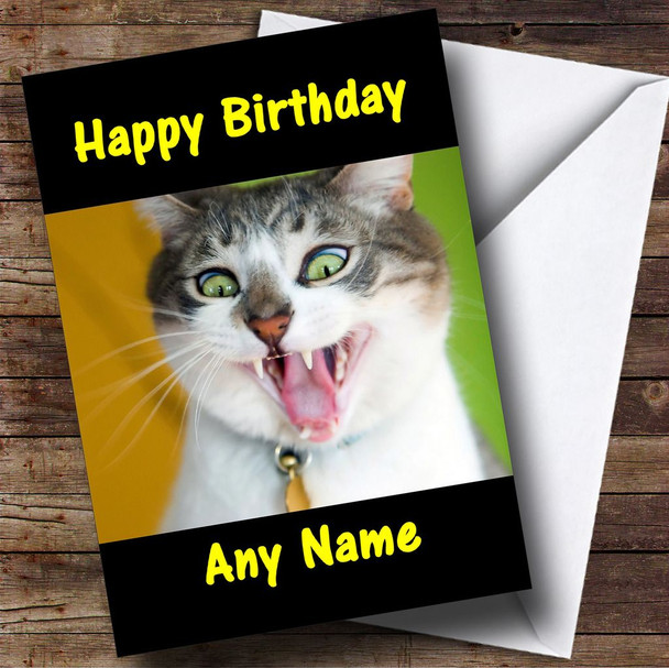 Crazy Funny Cat Personalised Birthday Card