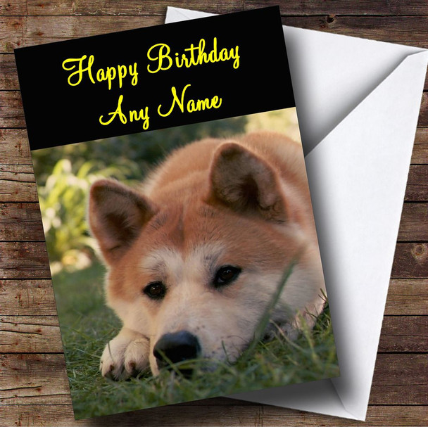 Cute Japanese Akita Dog Personalised Birthday Card