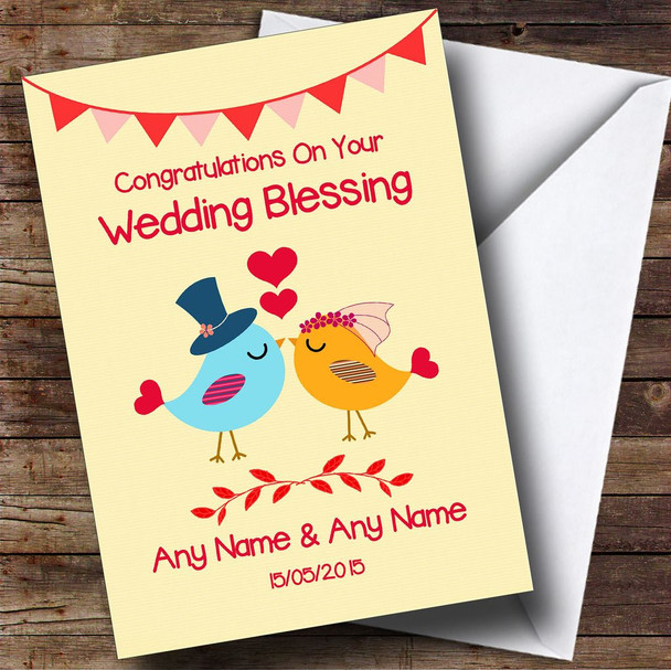 Red & Yellow Love Birds Personalised Wedding Blessing Card