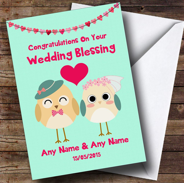 Mint Green Cute Owls Personalised Wedding Blessing Card