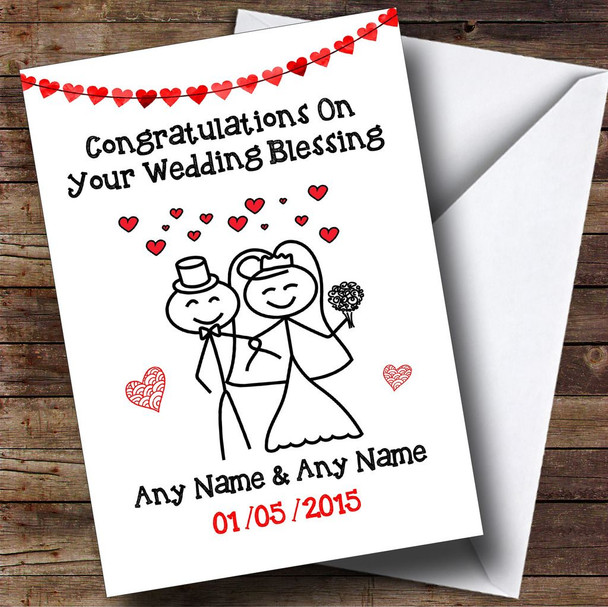 Doodle Happy Couple Personalised Wedding Blessing Card