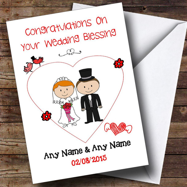 Cute Doodle Red Haired Bride Personalised Wedding Blessing Card
