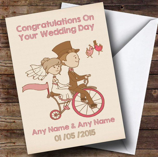 Pretty Vintage Bike Personalised Wedding Card