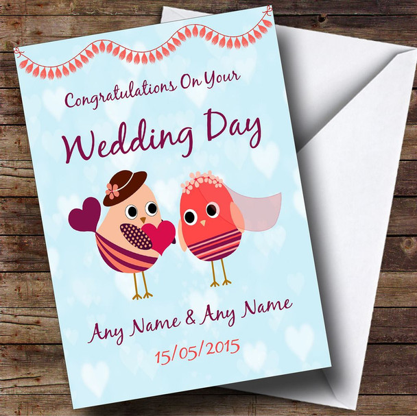 Pretty Romantic Owls Personalised Wedding Card