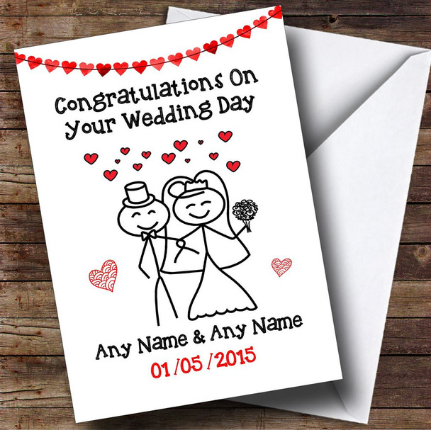 Doodle Happy Couple Personalised Wedding Card