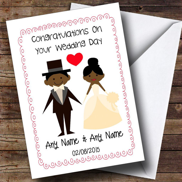 Cute Doodle Frame & Heart Black Couple Personalised Wedding Card