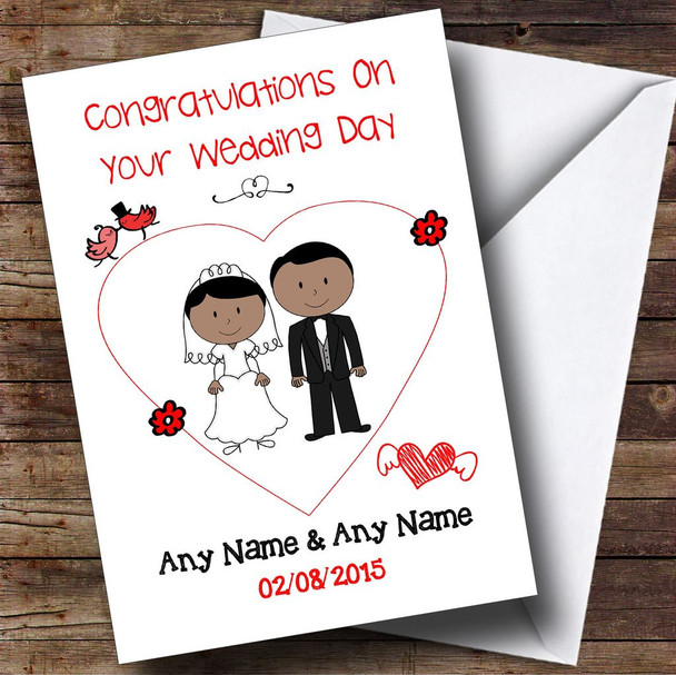 Cute Doodle Asian Couple Personalised Wedding Card