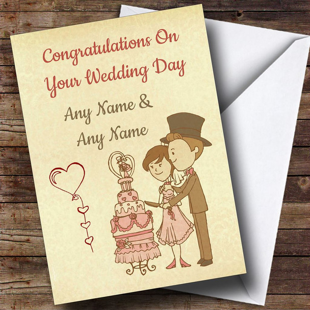 Couple Cutting The Cake Personalised Wedding Card