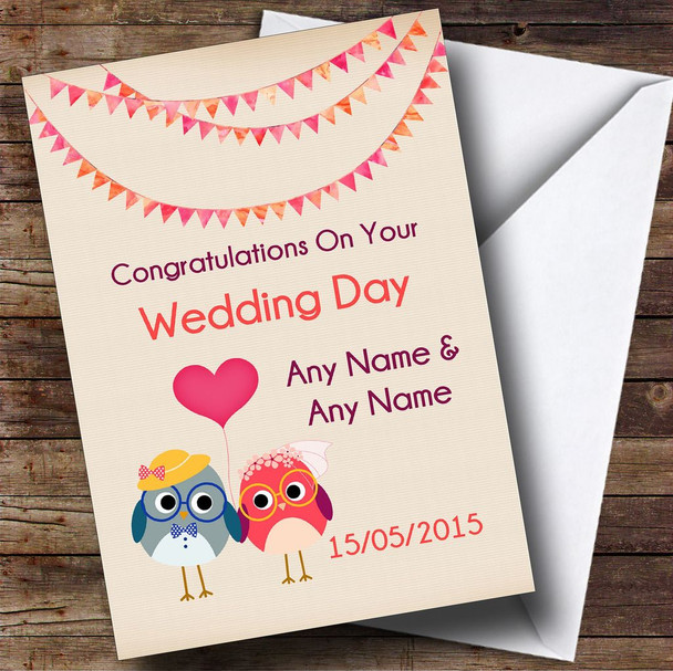 Bunting & Owls Personalised Wedding Card