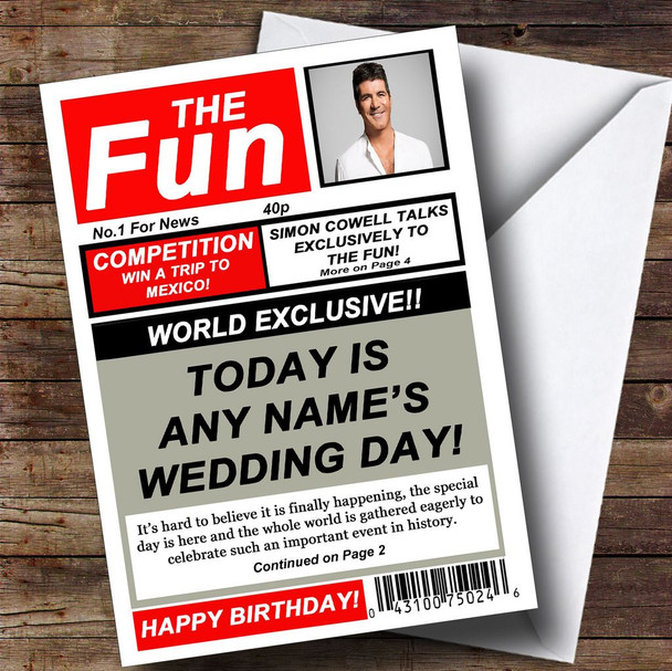 Funny Joke Spoof Newspaper Personalised Wedding Day Card