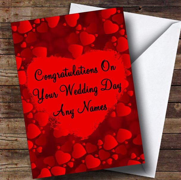 Red Love Hearts Romantic Personalised Wedding Day Card