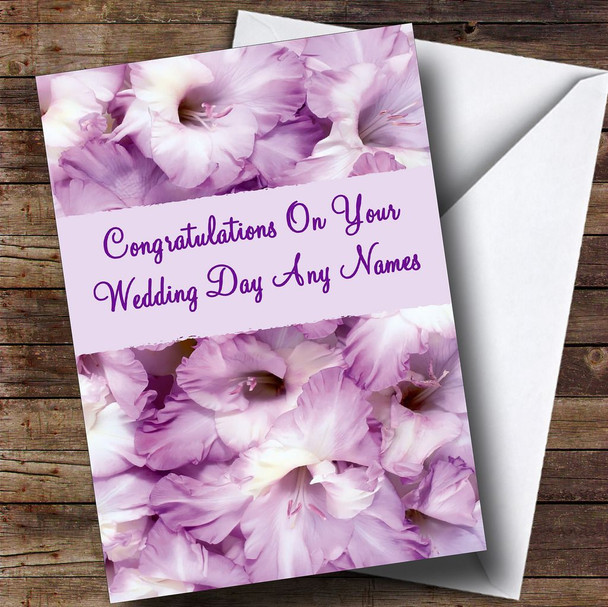 Stunning Purple Petals Romantic Personalised Wedding Day Card