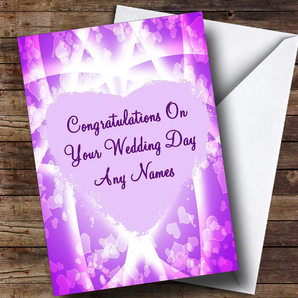 Pink & Purple Hearts Romantic Personalised Wedding Day Card