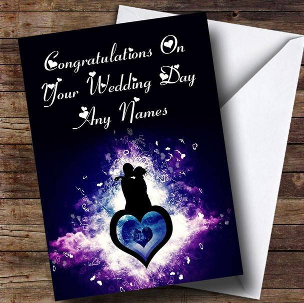 Purple Lovers Romantic Personalised Wedding Day Card