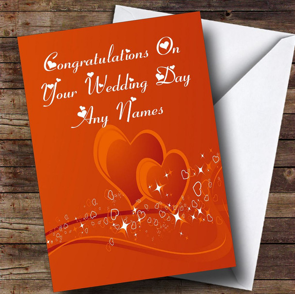 Orange Love Heart Romantic Personalised Wedding Day Card