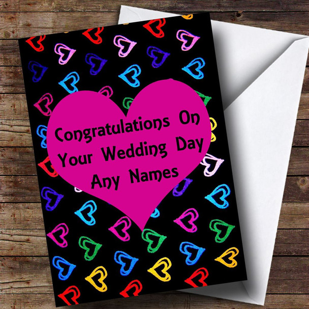 Multi-coloured Love Hearts Romantic Personalised Wedding Day Card