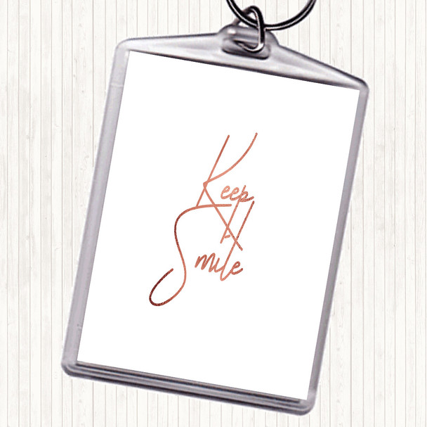 Rose Gold Keep A Smile Quote Bag Tag Keychain Keyring