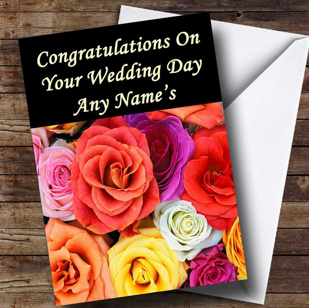 Colourful Roses Personalised Wedding Day Card