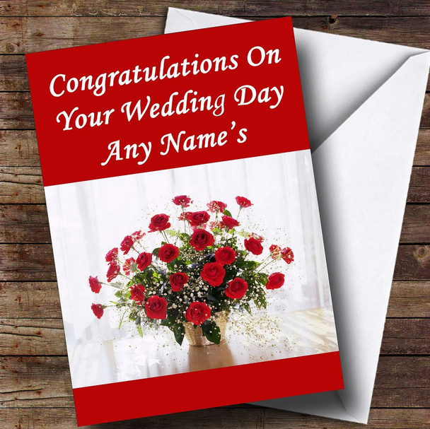 Red Roses Personalised Wedding Day Card