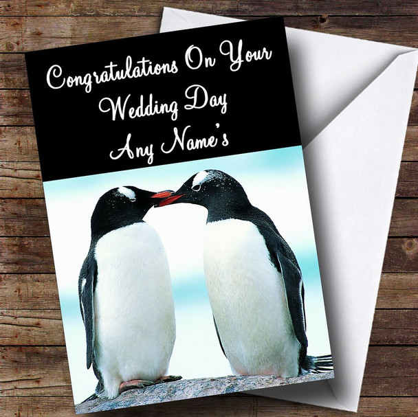 Penguins Personalised Wedding Day Card