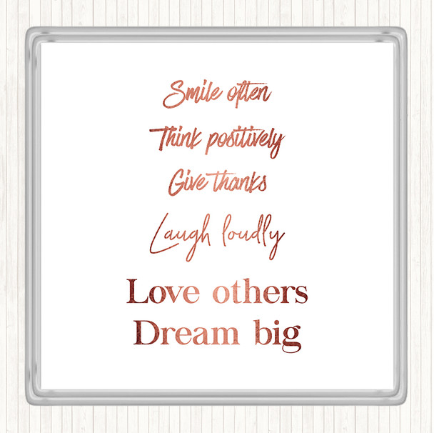 Rose Gold Laugh Loudly Quote Drinks Mat Coaster