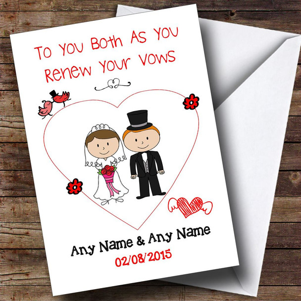 Cute Doodle Red Haired Groom Personalised Renewal Of Vows Card