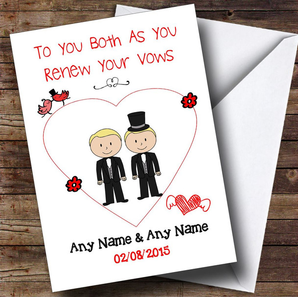 Cute Doodle Gay Male Couple Both Blonde Personalised Renewal Of Vows Card