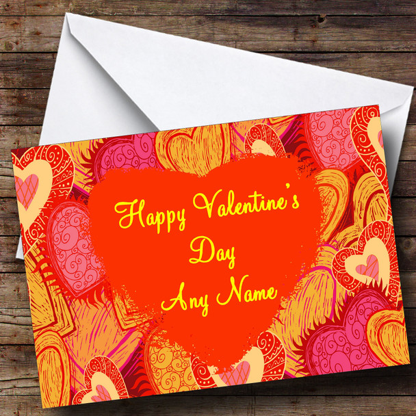 Orange Love Hearts Romantic Personalised Valentine's Card