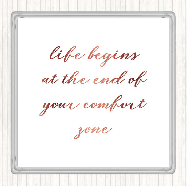 Rose Gold Life Begins Quote Drinks Mat Coaster