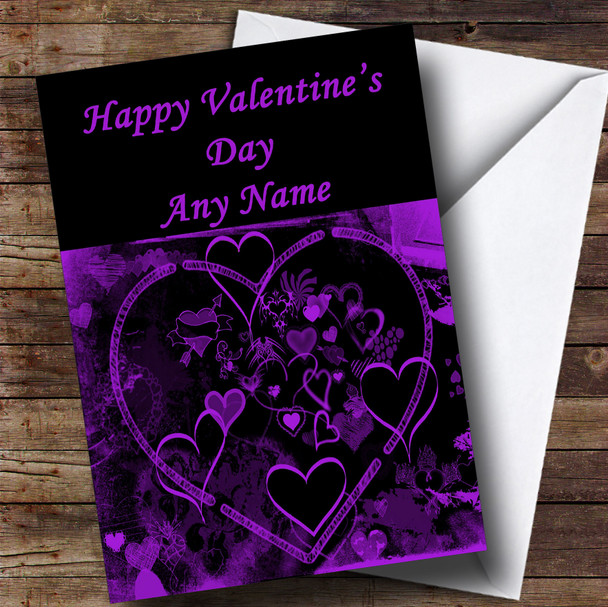 Purple And Black Love Heart Romantic Personalised Valentine's Card