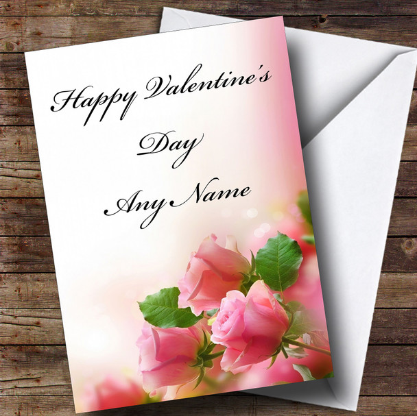 Cute Pink Roses Romantic Personalised Valentine's Card