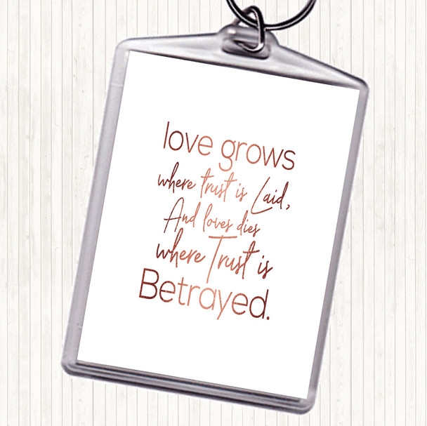 Rose Gold Love Grows Quote Bag Tag Keychain Keyring