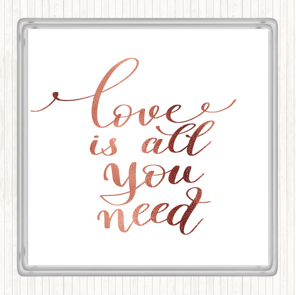 Rose Gold Love Is All You Need Quote Drinks Mat Coaster