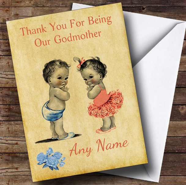 Twin Boy & Girl Godmother Personalised Thank You Card