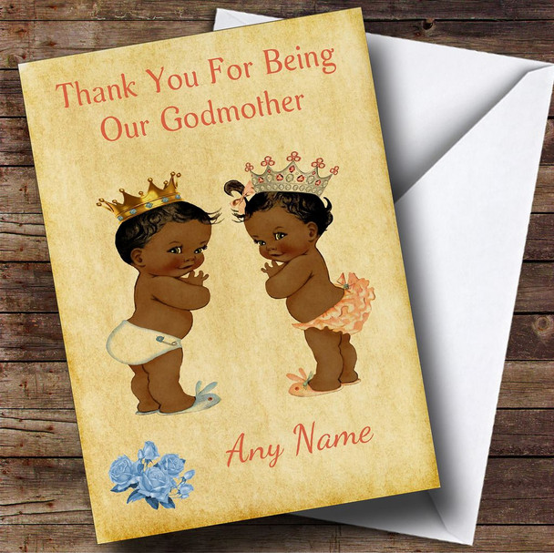 Twin Black Boy & Girl Godmother Personalised Thank You Card