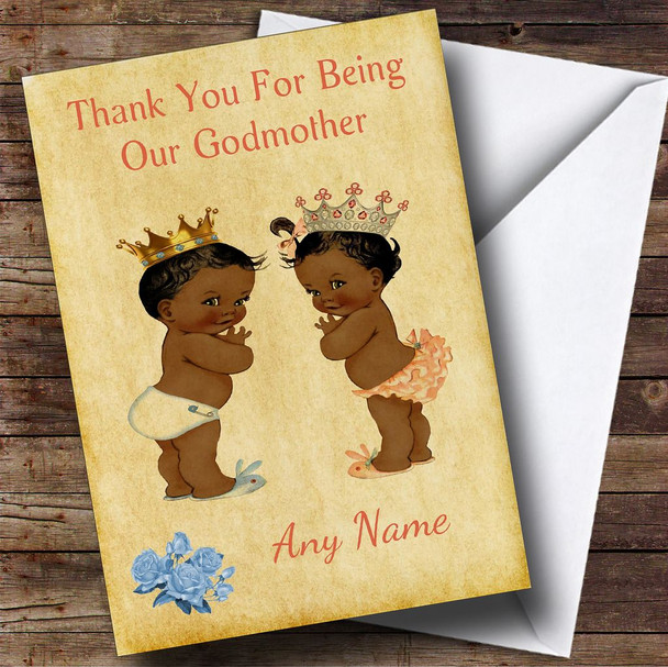 Twin Black Boy and Girl Godmother Personalised Thank You Card
