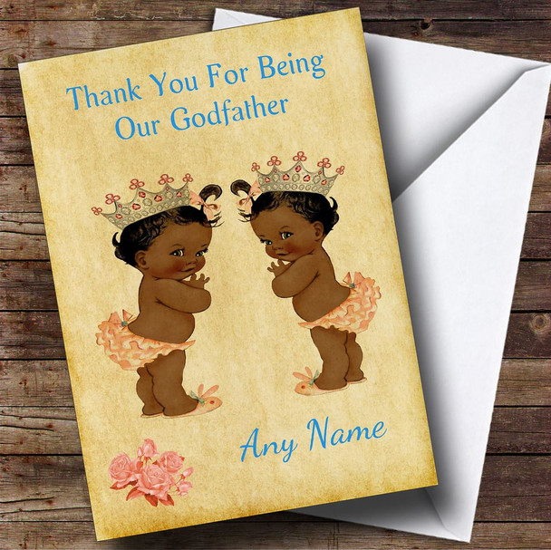 Twin Black Baby Girls Godfather Personalised Thank You Card