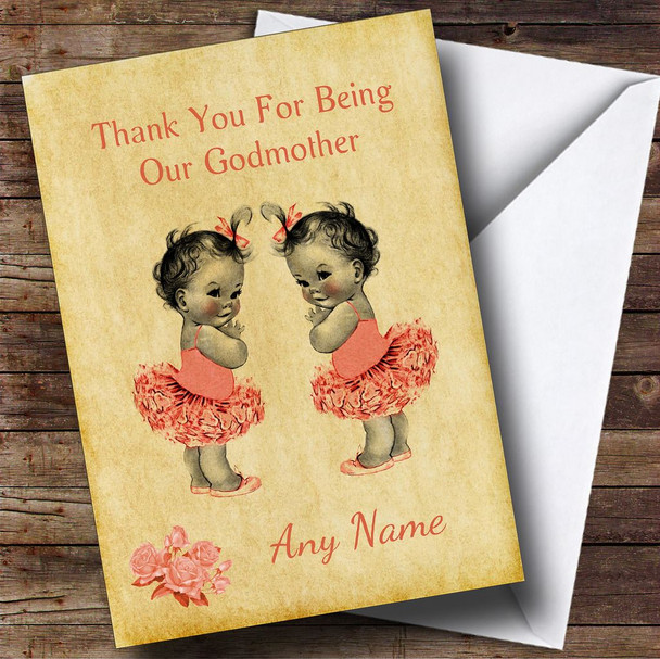 Twin Baby Girls Godmother Personalised Thank You Card