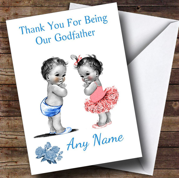 Cute Twin Boy and Girl Godfather Personalised Thank You Card
