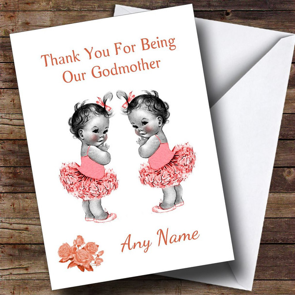 Cute Twin Baby Girls Godmother Personalised Thank You Card