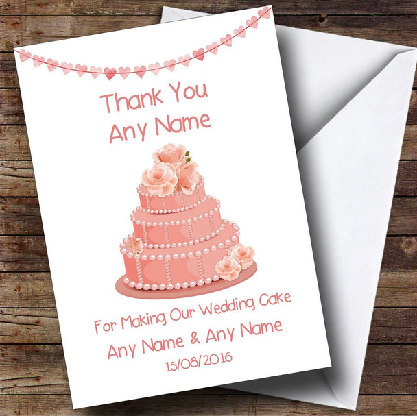 Coral Pink Thank You For Making Our Wedding Cake Personalised Thank You Card