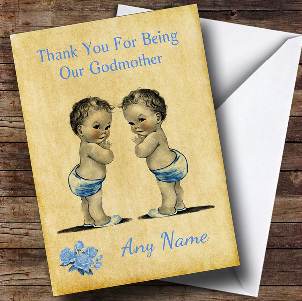 Baby Twin Boys Godmother Personalised Thank You Card