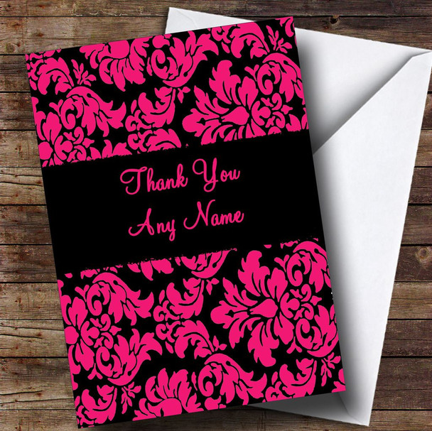 Floral Black Pink Damask Personalised Thank You Card